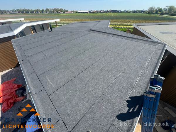 Nieuw bitumen plat dak met uitzicht over landschap in Lichtenvoorde Nieuw bitumen plat dak met uitzicht over landschap in Lichtenvoorde